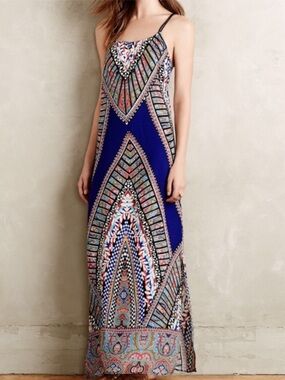 Anthropologie Greylin Leopontine Multicolor Geometric Print Maxi Dress